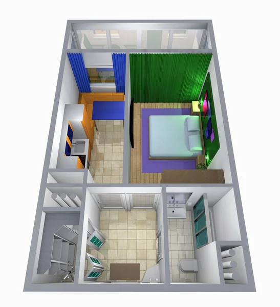 Ein-Zimmer-Wohnung mit Möbeln — Stockfoto