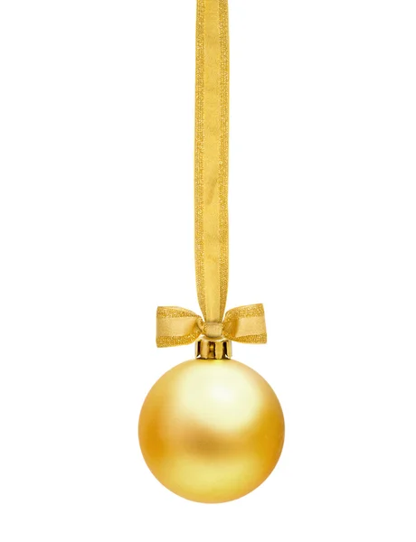 Gouden Kerstmis bol met lint — Stockfoto