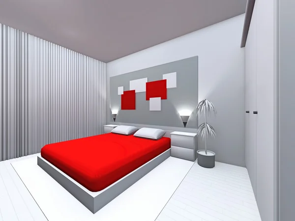 Grey-red bedroom — Stock Photo, Image