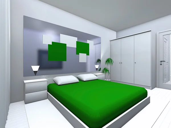 Grey-green bedroom — Stock Photo, Image