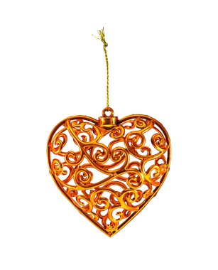 Asılı noel ziyafeti, altın kapaklı açık kalp, beyaz arka planda izole