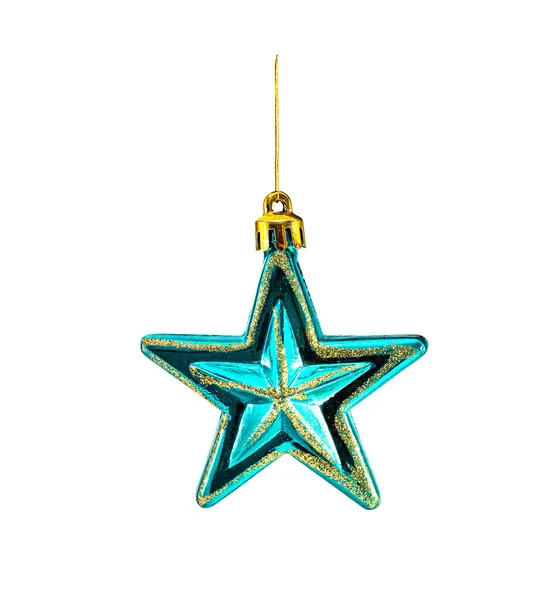 Hanging Christmas Bauble Turquoise Star Old Soviet Ussr Isolated White — Stock Photo, Image