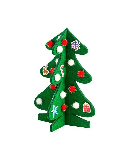 Christmas Tree Felt Decorations Isolated White — Stock Photo, Image