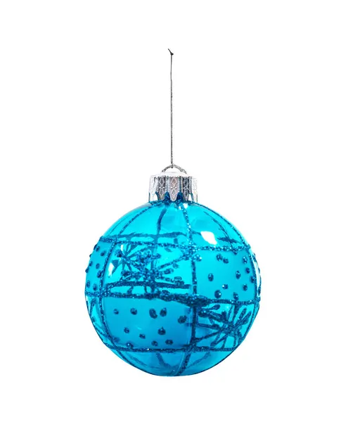 Pendurado Natal Bugiganga Bola Azul Turquesa Isolado Fundo Branco — Fotografia de Stock