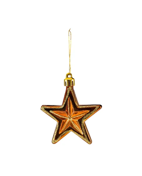 Hanging Christmas Bauble Golden Star Old Soviet Ussr Isolated White Royalty Free Stock Photos