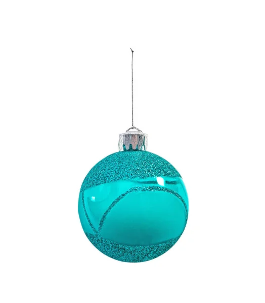 Opknoping Kerstbal Turquoise Bal Geïsoleerd Witte Achtergrond — Stockfoto