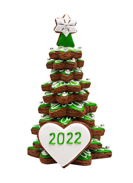 Peperkoek Boom Met Glazuur Volumetrisch Hart Met Het Jaar 2022 — Stockfoto