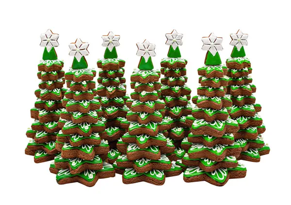 Gingerbread Trees Glaze Volumetric Isolated White — Stock Photo, Image