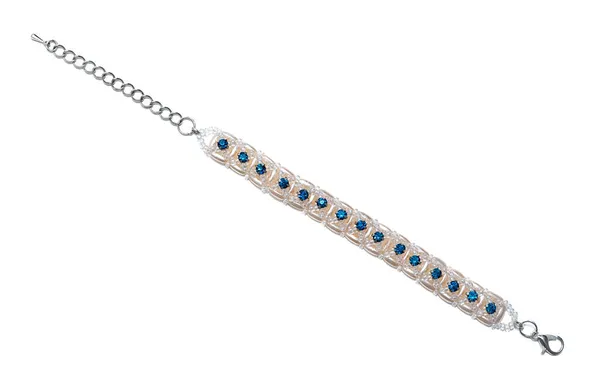 Bracciale Donna Tessuto Perline Bianche Blu Isolato Sfondo Bianco Fotografia Stock