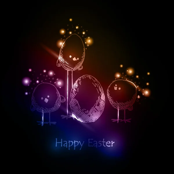 Easter chicks, neon achtergrond — Stockvector