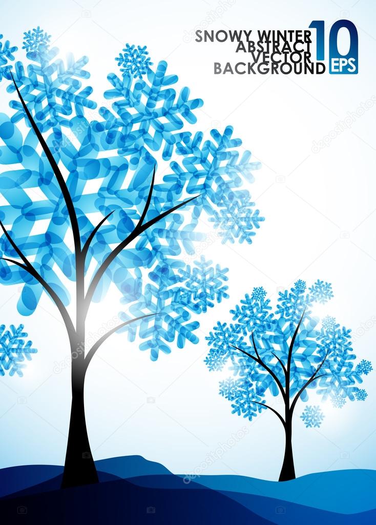 Winter background, a tree in the snow