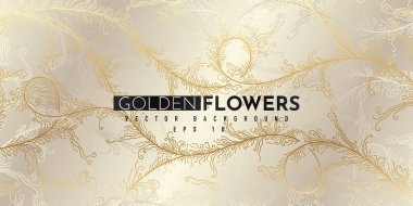 Altın çiçekli soyut desen. Lüks altın çizgisel süs. Duvar kağıtları, ipek kumaşlar ve mücevherler için kaliteli tasarım. Vektör illüstrasyonu.