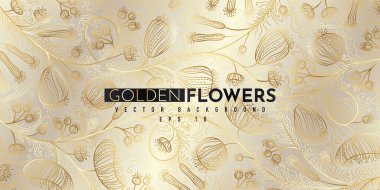 Altın çiçekli soyut desen. Lüks altın çizgisel süs. Premium tasarım