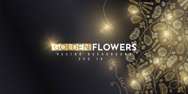 Altın çiçekli soyut desen. Lüks altın çizgisel süs. Duvar kağıtları, ipek kumaşlar ve mücevherler için kaliteli tasarım. Vektör illüstrasyonu.