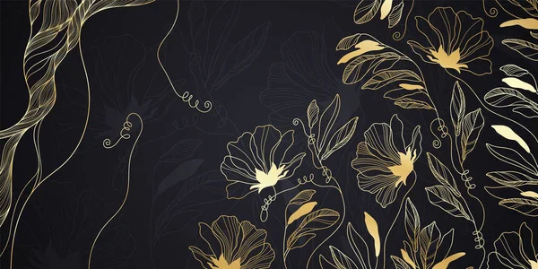 Patrón abstracto floral dorado. Lujoso adorno lineal dorado. Diseño Premium — Archivo Imágenes Vectoriales
