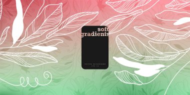 İnce çizgili çiçekleri ve yaprakları olan yumuşak bir vektör arkaplanı. Pastel gradyanlı bahar kompozisyonu. Etiketler, kapaklar, duvar kağıtları, basılı ve tekstil ürünleri için uygun.