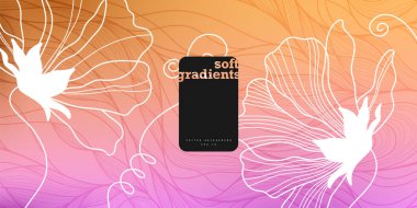 İnce çizgili çiçekleri ve yaprakları olan yumuşak bir vektör arkaplanı. Pastel gradyanlı bahar kompozisyonu. Etiketler, kapaklar, duvar kağıtları, basılı ve tekstil ürünleri için uygun.