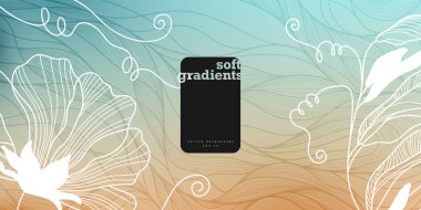 İnce çizgili çiçekleri ve yaprakları olan yumuşak bir vektör arkaplanı. Pastel gradyanlı bahar kompozisyonu. Etiketler, kapaklar, duvar kağıtları, basılı ve tekstil ürünleri için uygun.