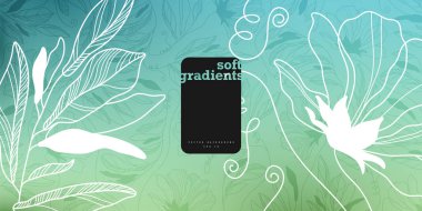 İnce çizgili çiçekleri ve yaprakları olan yumuşak bir vektör arkaplanı. Pastel gradyanlı bahar kompozisyonu. Etiketler, kapaklar, duvar kağıtları, basılı ve tekstil ürünleri için uygun.