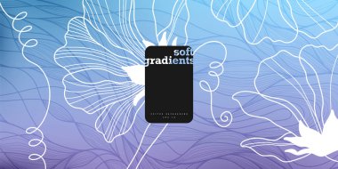 İnce çizgili çiçekleri ve yaprakları olan yumuşak bir vektör arkaplanı. Pastel gradyanlı bahar kompozisyonu. Etiketler, kapaklar, duvar kağıtları, basılı ve tekstil ürünleri için uygun.