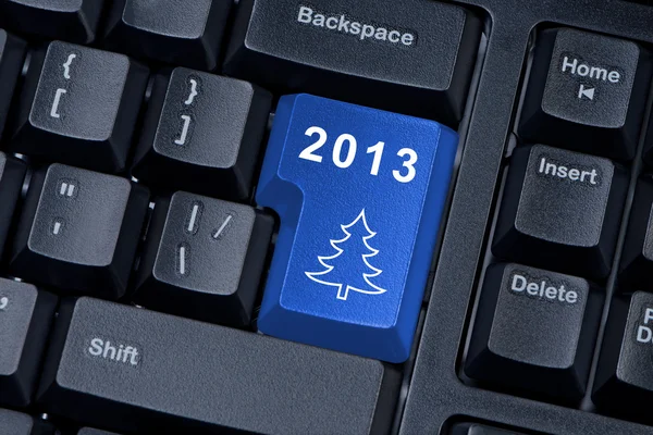 Enter button on computer keyboard with Christmas tree. — Stock Photo, Image