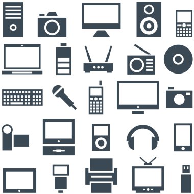 becerikli alet, bilgisayar donanımları ve elektronik Icon set.