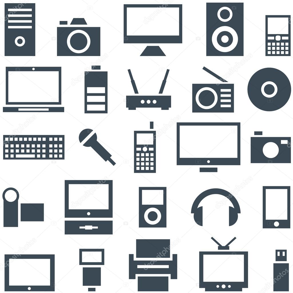 Icon set gadgets, computer equipment and electronics.