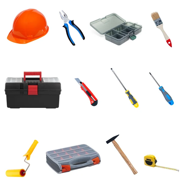 Construction tools and equipment on a white background. — Stock Photo, Image