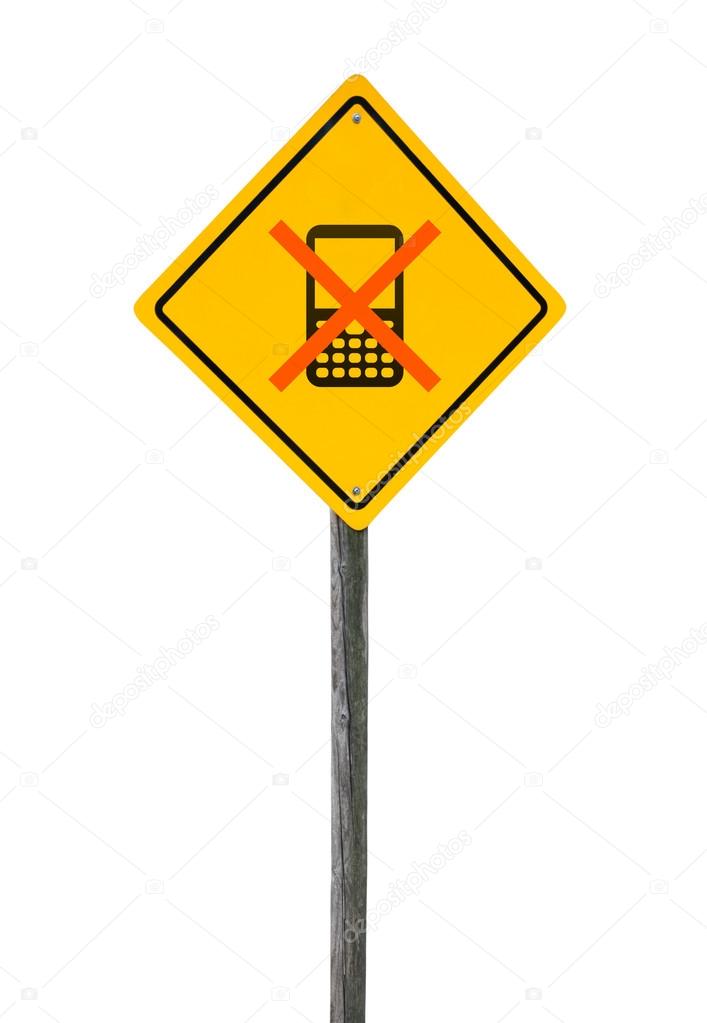 Road sign with crossed cell phone.