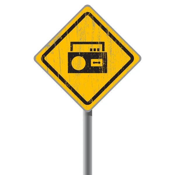 Bir eski moda kaset kaydedici ile eski püskü sarı işareti. — Stok Vektör