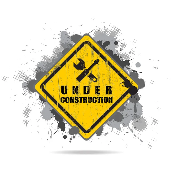 Vector worn road sign Under construction with tools. — Stock Vector