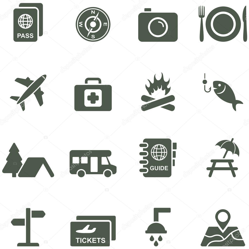 Vector icons for travel and tourism.