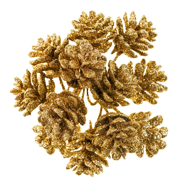 Golden Christmas fir cones, isolated on white — Stock Photo, Image