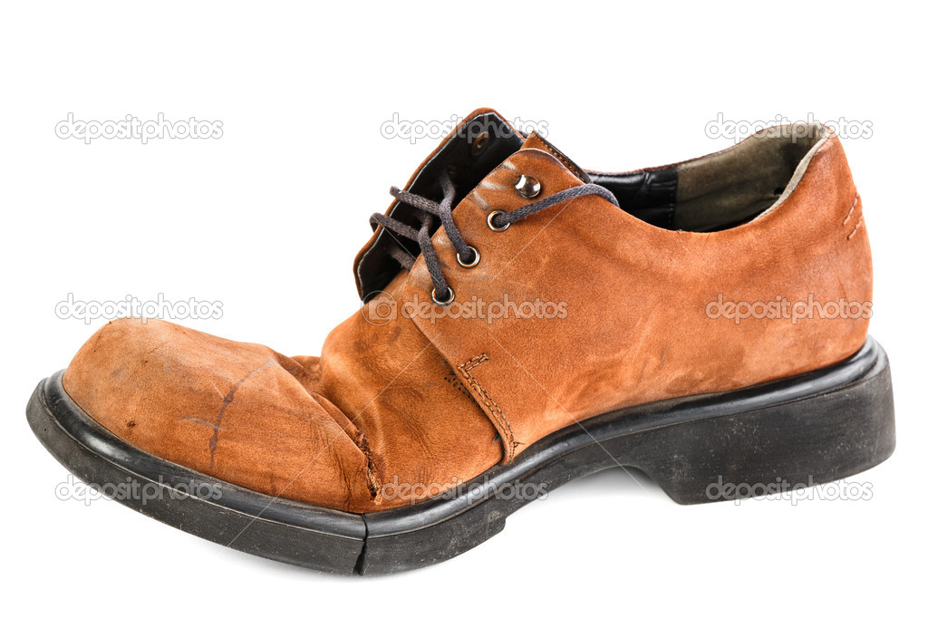 Old broken shoes with cracked sole, isolated on white