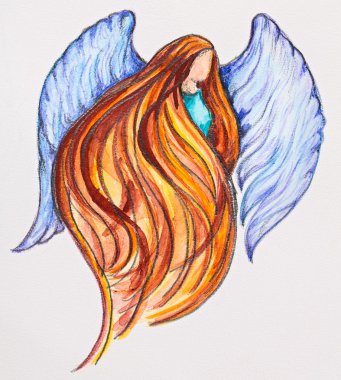 Redhead Angel, watercolor with slate-pencil painting clipart