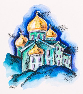 Altın kubbesi, arduvaz kaplamak-kalem ile sulu boya inşaat bir temple