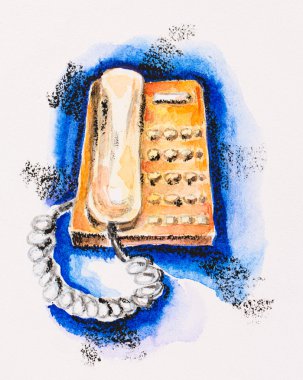 Mavi, arduvaz kaplamak-penc ile suluboya turuncu buton telefon