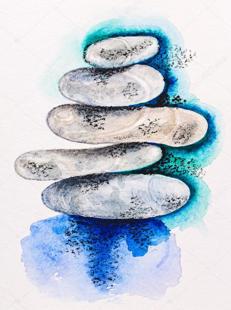 Pebble stones heap harmony symbol, watercolor with slate-pencil
