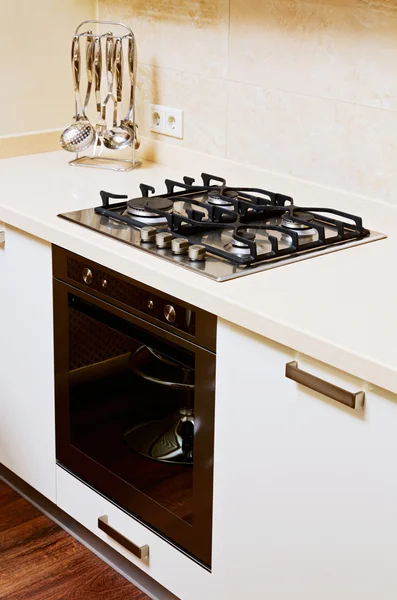 Part of modern kitchen interior with gas-stove — Stock Photo, Image