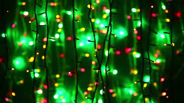 Új év megvilágítás garland dekoráció villogó háttér bokeh — Stock videók