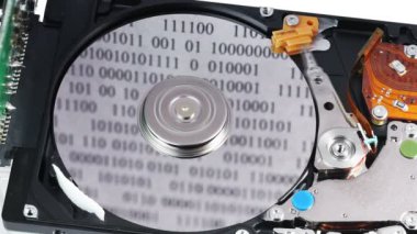 sabit disk sürücü (hdd) çalışma kafa, closeup hareket ile açık
