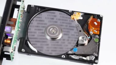 sabit disk sürücü (hdd) çalışma kafa, closeup hareket ile açık