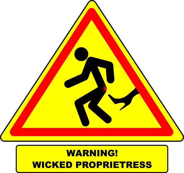 Segno di avvertimento divertente "Con cautela! La capo amante maliziosa ." — Vettoriale Stock