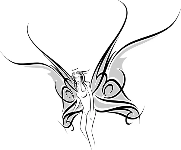 Chica mariposa tatuaje — Vector de stock