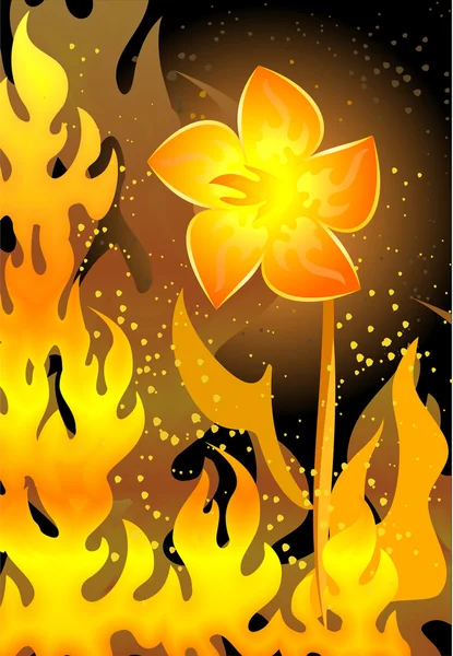 Flammande bakgrund med eld blomma — Stock vektor