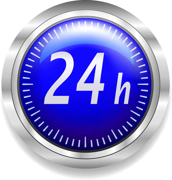 24 ore intorno al simbolo dell'orologio su blu e argento — Vettoriale Stock