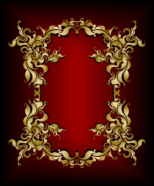 Gold frame on the dark red background — Stock Vector