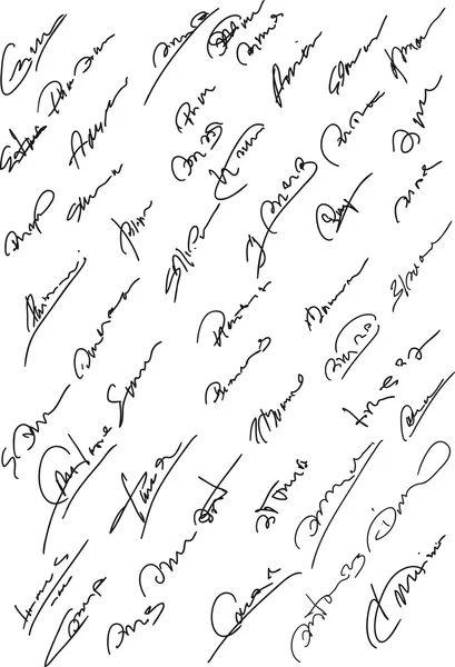 Fiktív szerződés aláírás gyűjteménye. Autográf Illustra-hoz — Stock Vector