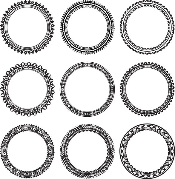 Set di 9 cornici rotonde — Vettoriale Stock