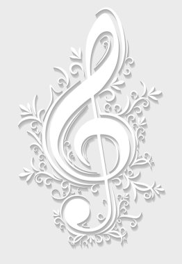 müzik arka plan içinde tiz nota anahtarı ile kağıt sty kesmek